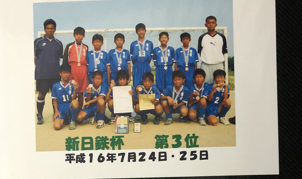 少年サッカーの大会で入賞したときのチーム写真